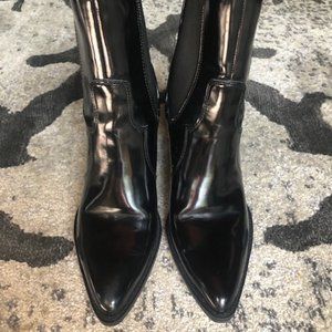 Zara black patent leather cowboy bootie 5.5